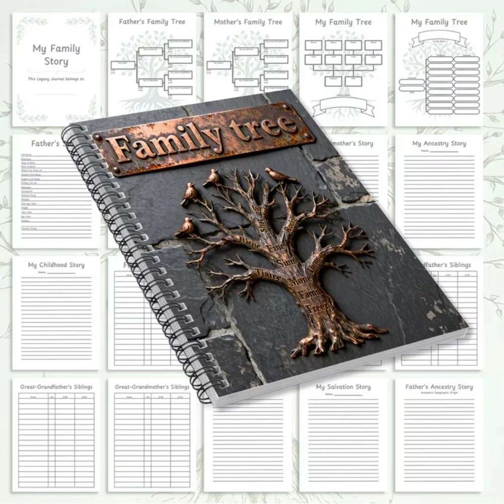 Family Tree Spiral Journal - Copper color Tree on Slate color Gray Cover